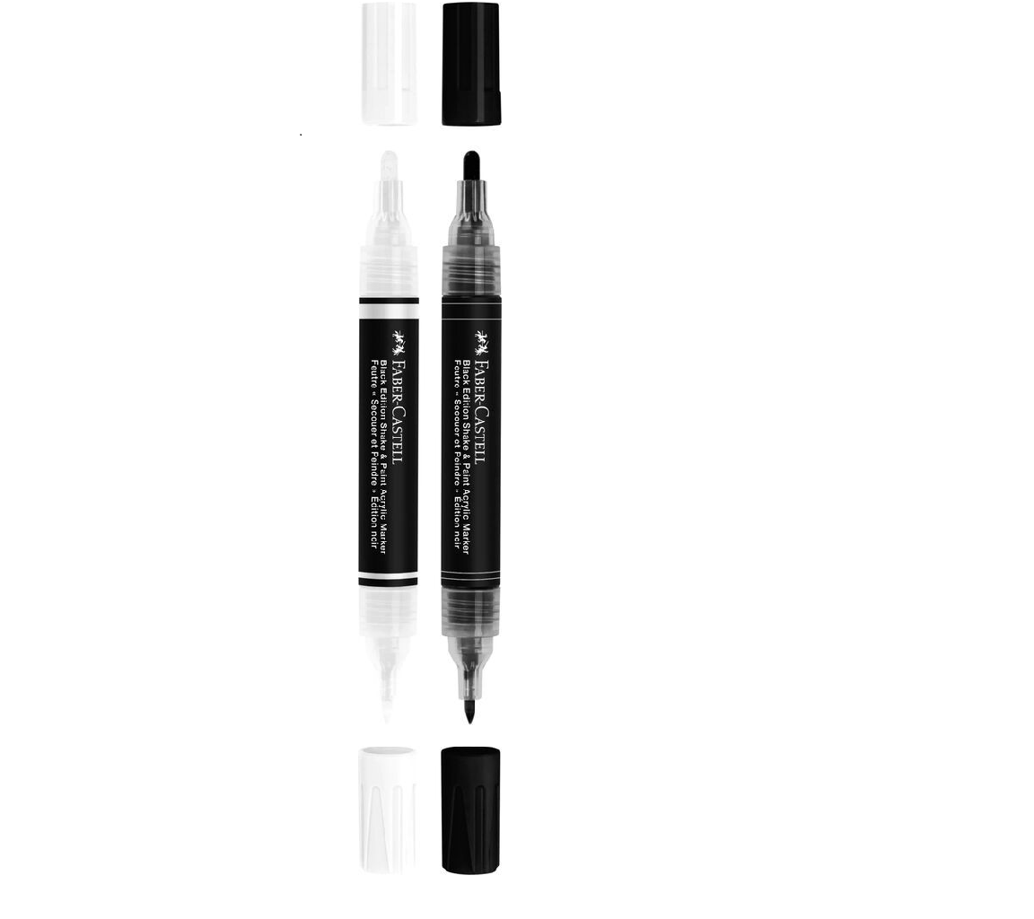 SET 2 MARKERE ACRILICE SHAKE&PAINT ALB-NEGRU FABER-CASTELL - imagine 2
