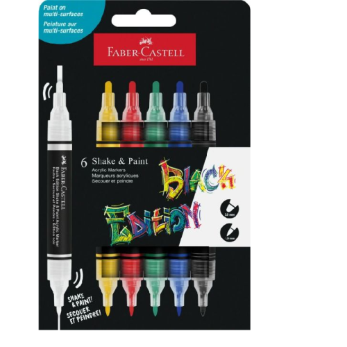 SET 6 MARKERE ACRILICE SHAKE&PAINT CULORI CLASICE FABER-CASTELL