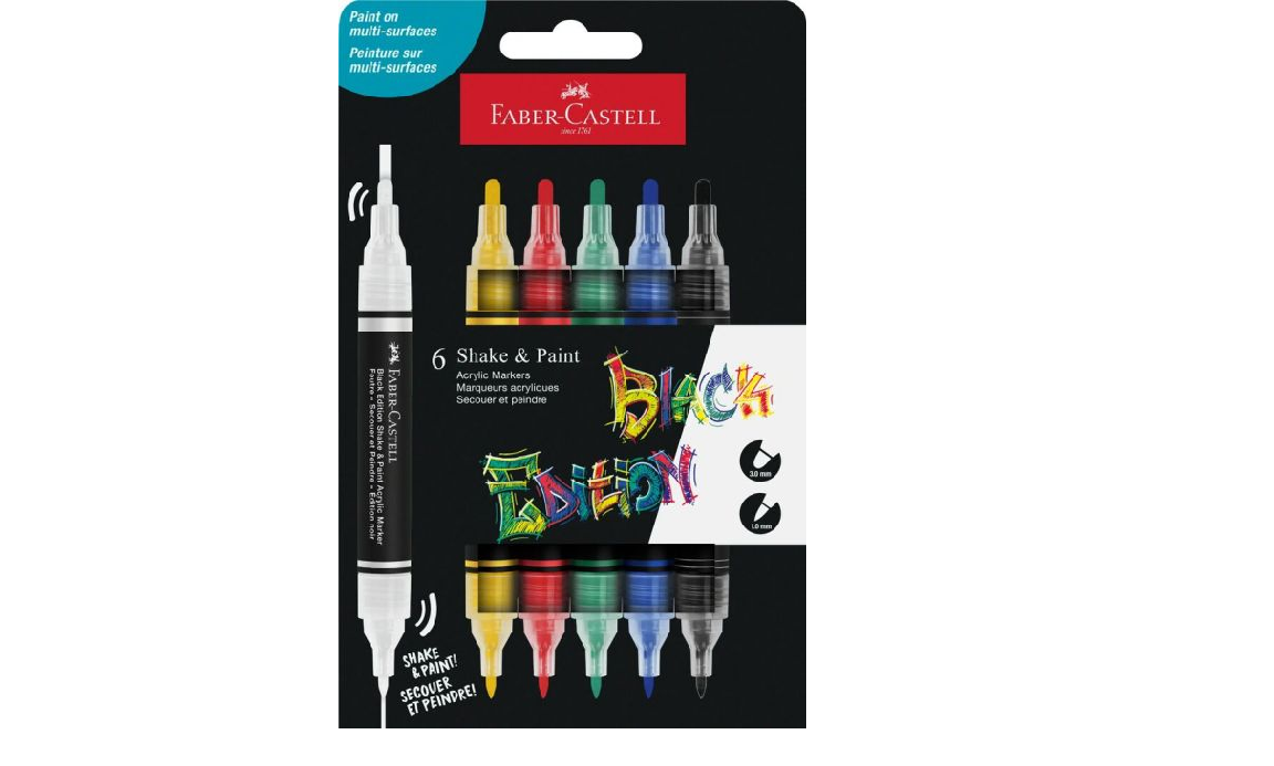 SET 6 MARKERE ACRILICE SHAKE&PAINT CULORI CLASICE FABER-CASTELL