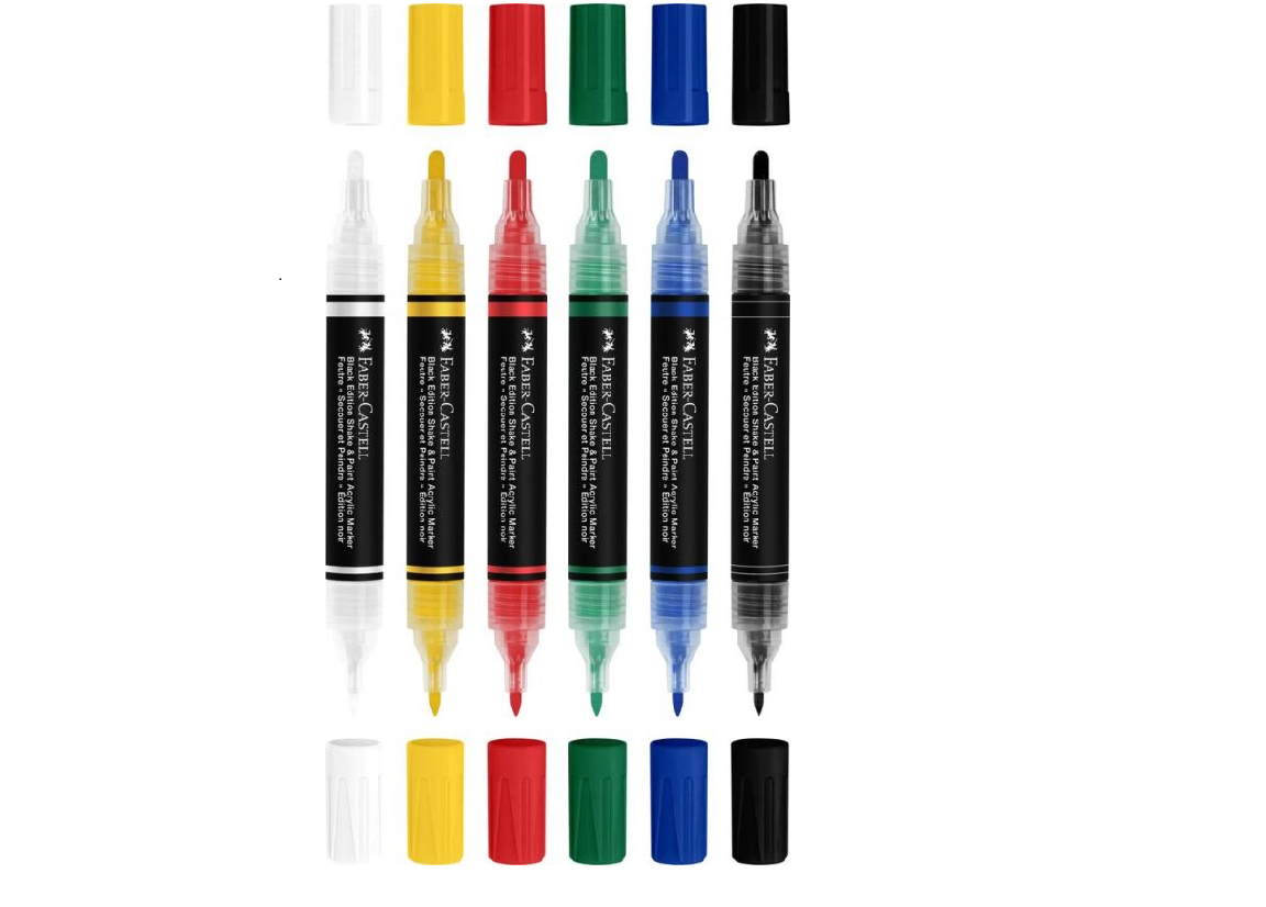 SET 6 MARKERE ACRILICE SHAKE&PAINT CULORI CLASICE FABER-CASTELL - imagine 2
