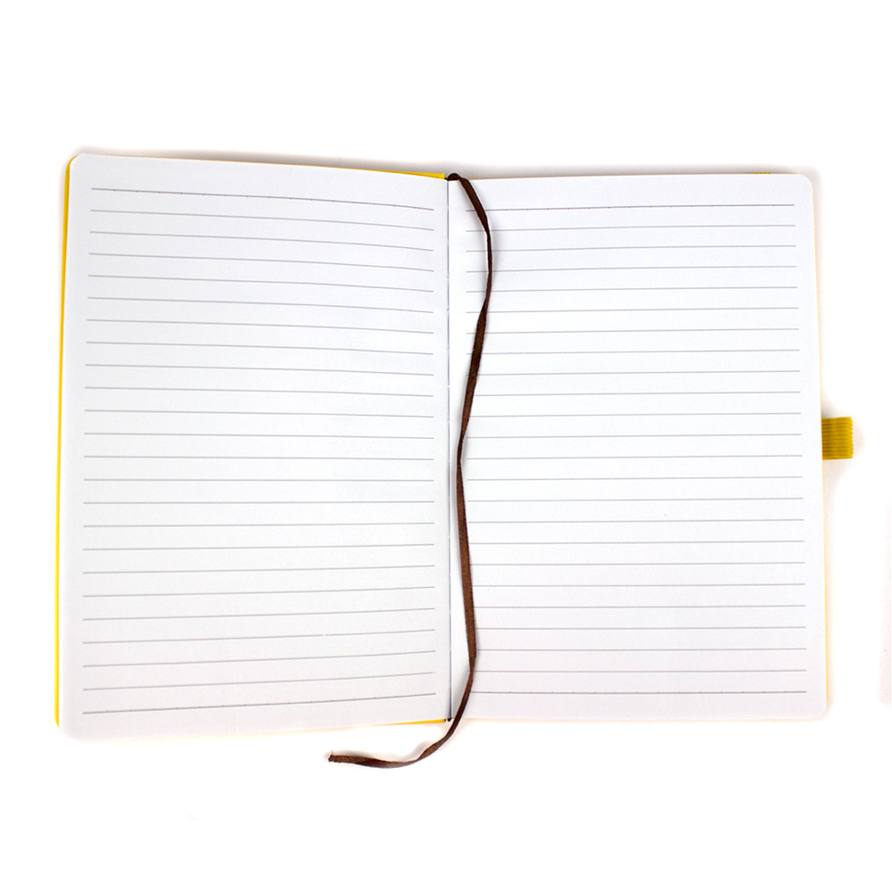 Agenda A5, 80 file, cu coperti rigide si elastic, buzunar interior si suport pix - galben - imagine 2