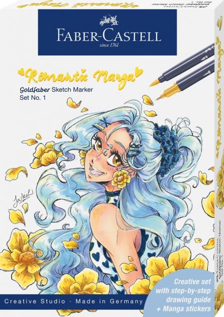 SET ROMANTIC MANGA NO.1 8 BUCATI SKETCH MARKERE GOLDFABER + 2 PITT ARTIST PEN + CREION GRAFIT FABER-CASTELL