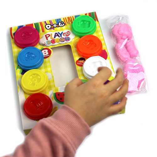 Plastilina "play dough" in cutie carton, 8 culori in borcan plastic, capac cu sablon, accesorii modelat No.9206