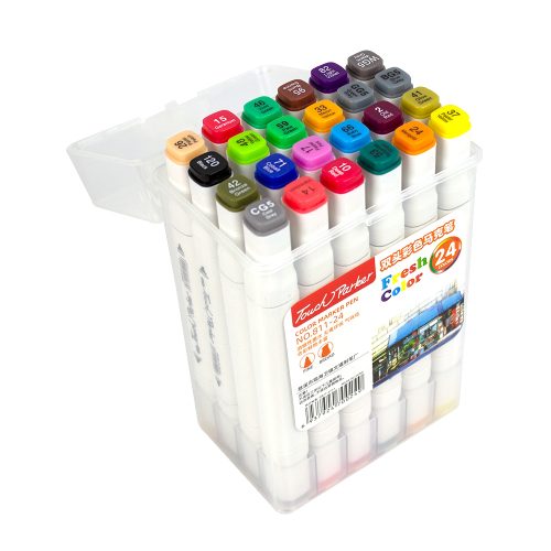 Set 24 carioci profesionale cu 2 capete, in cutie plastic
