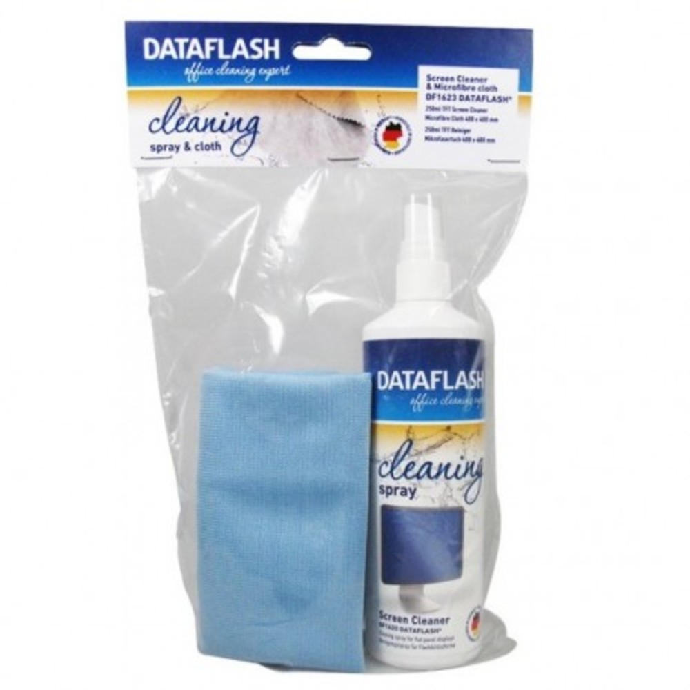Kit curățare monitoare și notebook, spray 250 ml + lavetă microfibră 40x40 cm, DATA FLASH