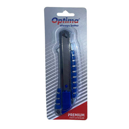 Cutter Optima Premium – lamă 18mm SK5, șină metalică, aluminiu cu rubber grip