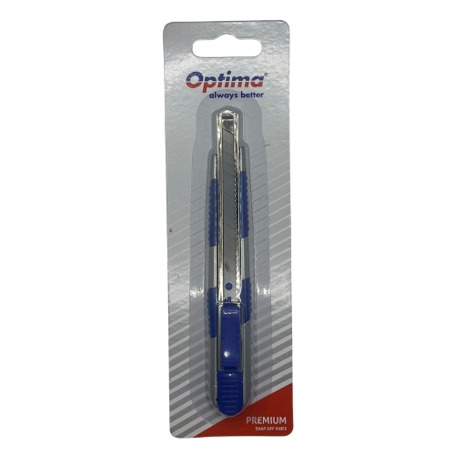 Cutter Optima Premium – lamă 9mm SK5, șină metalică, zinc cu rubber grip