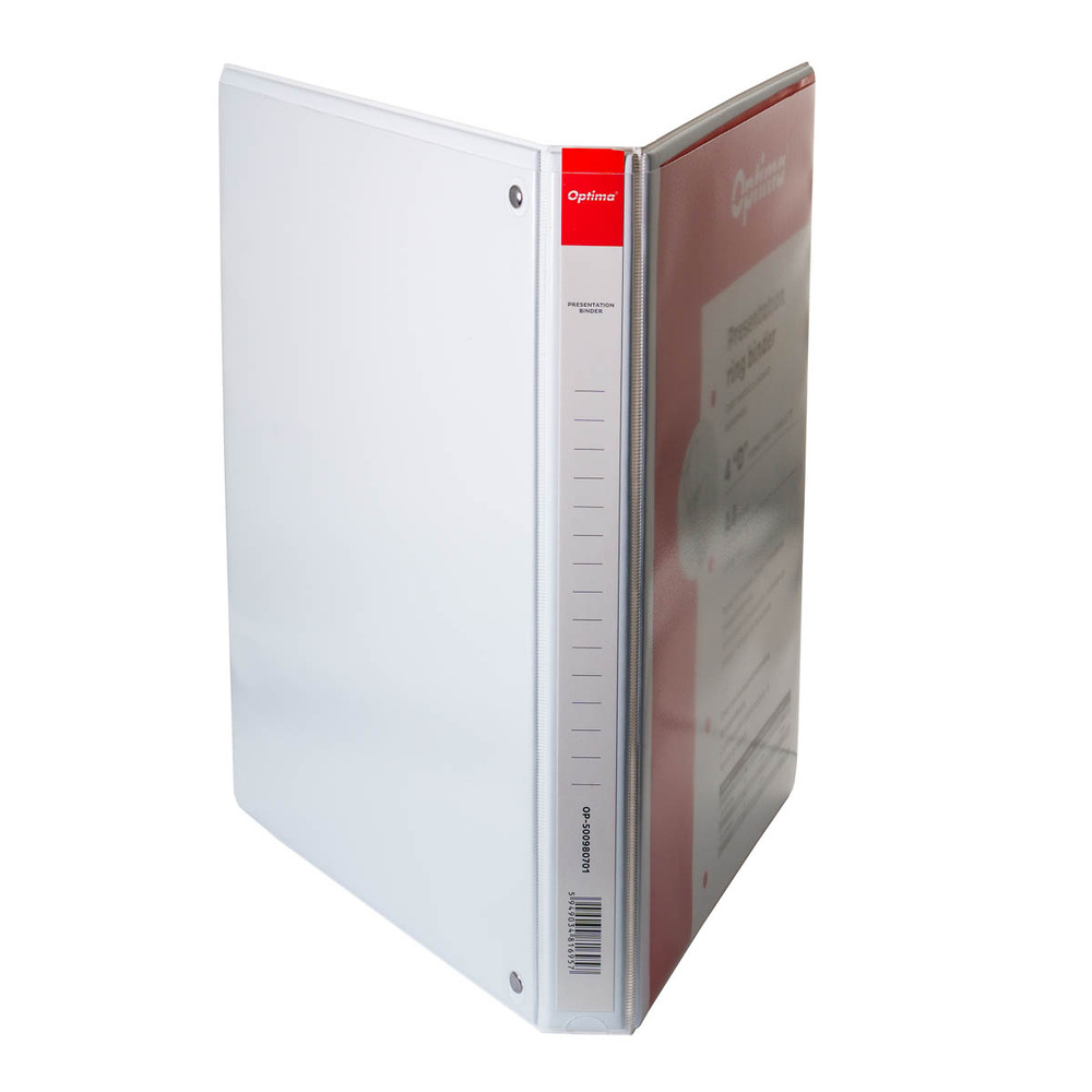 Caiet mecanic cu buzunar, plastifiat PP, 4 inele in "D", 16 mm, cotor 25mm, Optima - alb - imagine 4