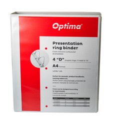 Caiet mecanic cu buzunar, plastifiat PP, 4 inele in "D", 40 mm, cotor 65mm, Optima - alb
