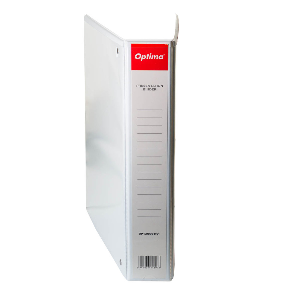 Caiet mecanic cu buzunar, plastifiat PP, 4 inele in "D", 40 mm, cotor 65mm, Optima - alb - imagine 4