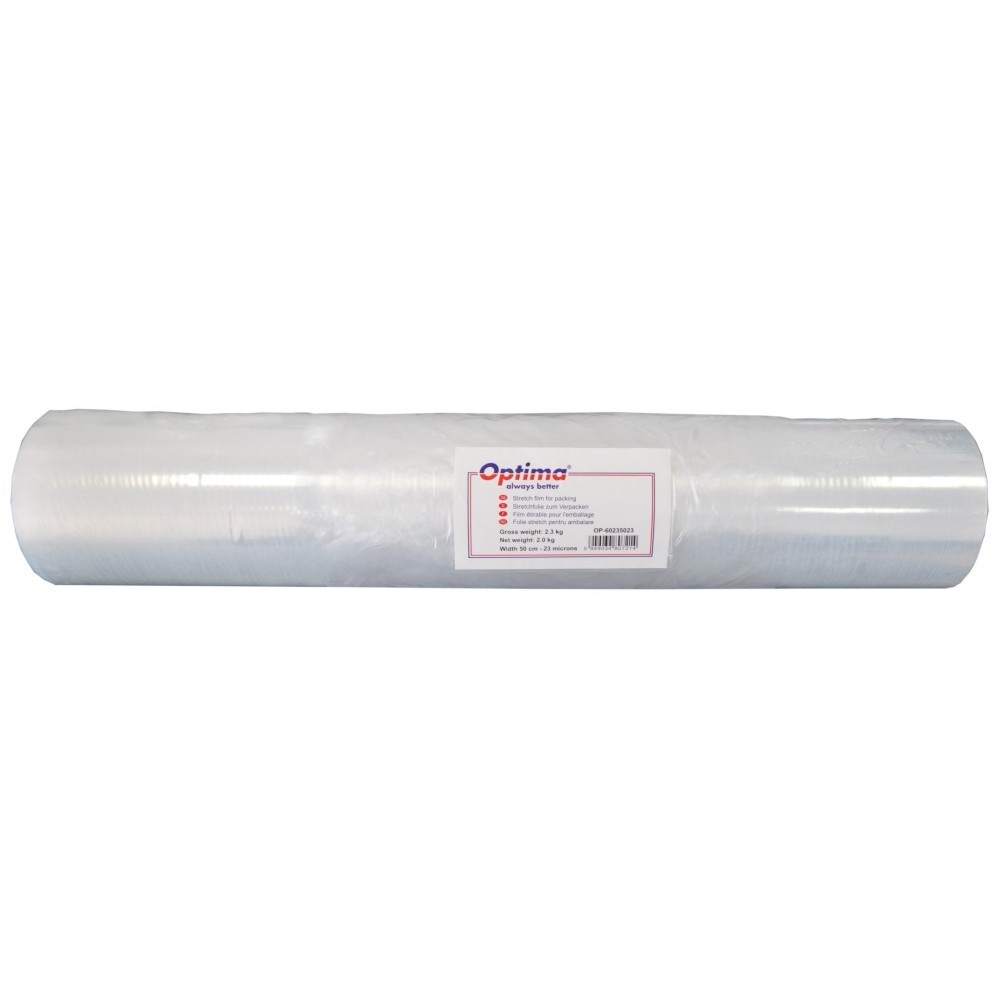 Folie stretch transparentă Optima 50cm, uz manual, 23 microni, 2.3kg