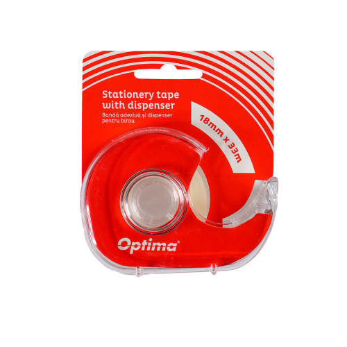 Dispenser Optima cu bandă adezivă 18mm x 33m – transparent