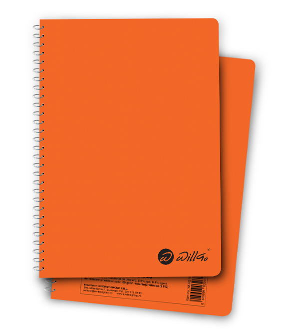 Caiet A4 cu spiră plastic Willgo – 120 file, matematica, copertă plastic, microperforații