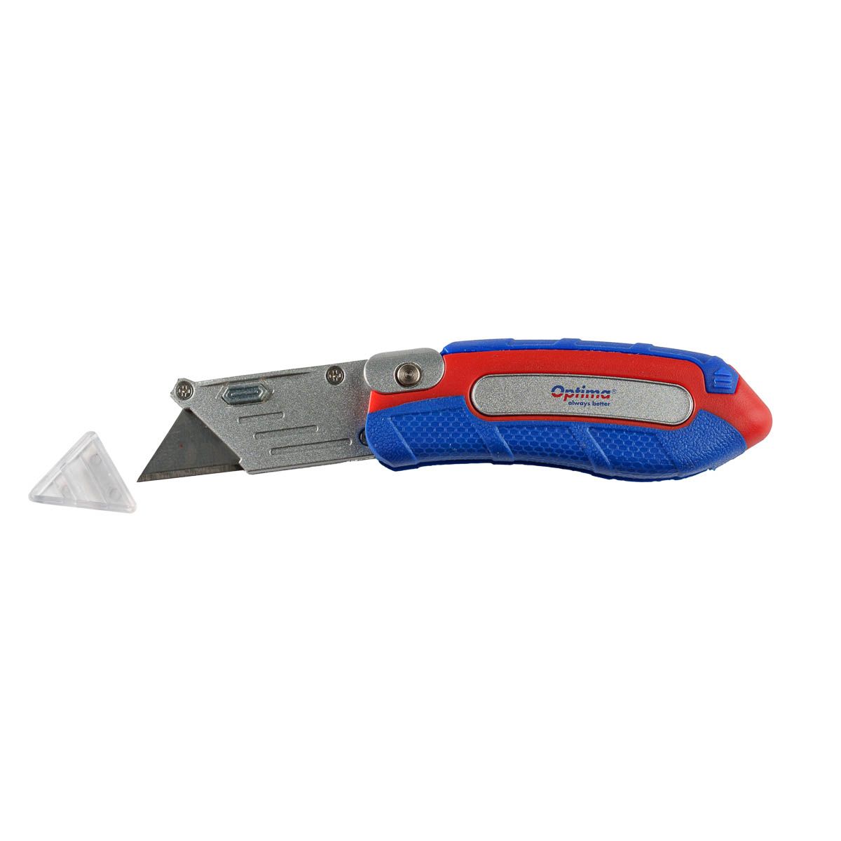Cutter Optima Pro – lamă trapezoidală SK5 + 2 rezerve, pliabil, clips de curea, zinc cu rubber grip - imagine 2
