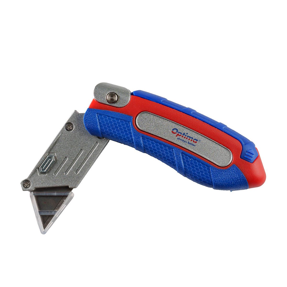 Cutter Optima Pro – lamă trapezoidală SK5 + 2 rezerve, pliabil, clips de curea, zinc cu rubber grip - imagine 4
