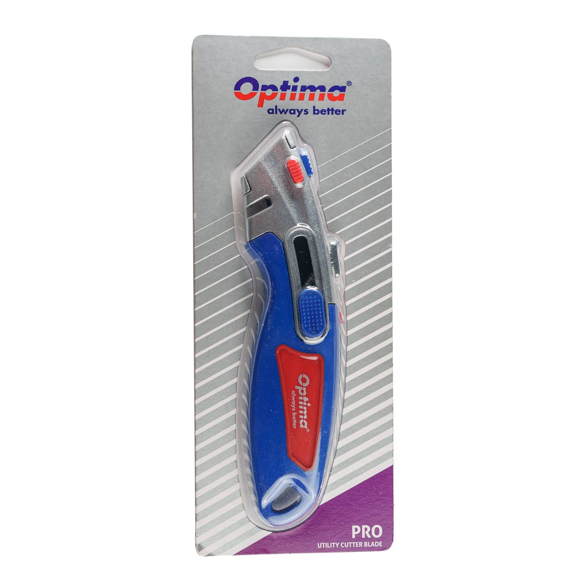 Cutter Optima Pro – lamă trapezoidală SK2 tratată + 4 rezerve, 2 funcțiuni, zinc cu rubber grip