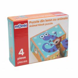 PUZZLE DIN LEMN CU ANIMALE, 4 PIESE, MOMKI - imagine 4