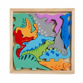 PUZZLE DIN LEMN CU DINOZAURI, 12 PIESE, MOMKI