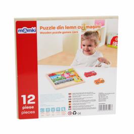 PUZZLE DIN LEMN CU MASINI, 12 PIESE, MOMKI - imagine 3