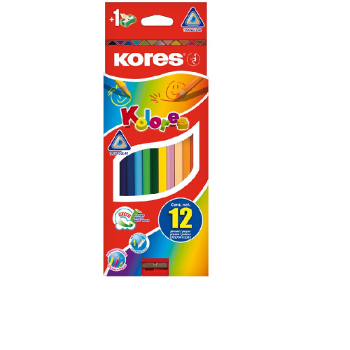 CREIOANE COLORATE 12 CULORI + ASCUTITOARE TRIUNGHIULARE KORES